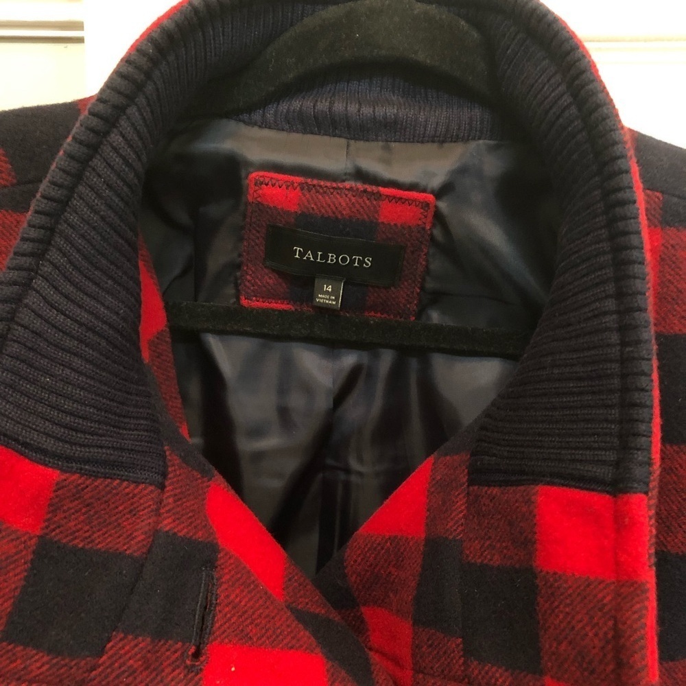 Talbots Red and Navy Checkered Pea Coat - Picture 6 of 7